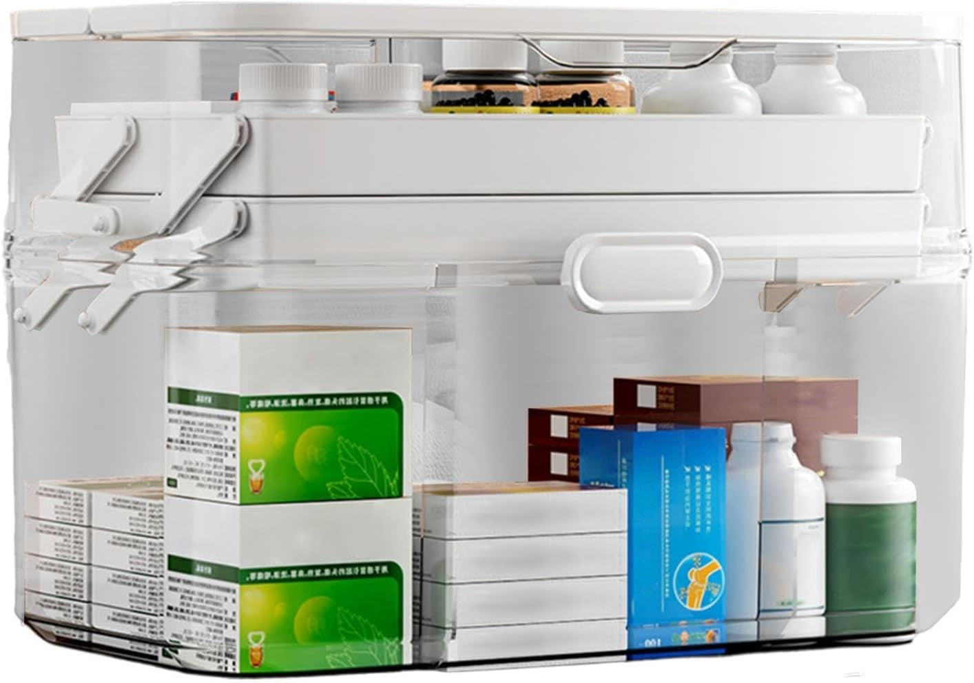 3-Tier Lock Containers Clear Medicine Storage Box with Lids & Handles NEW