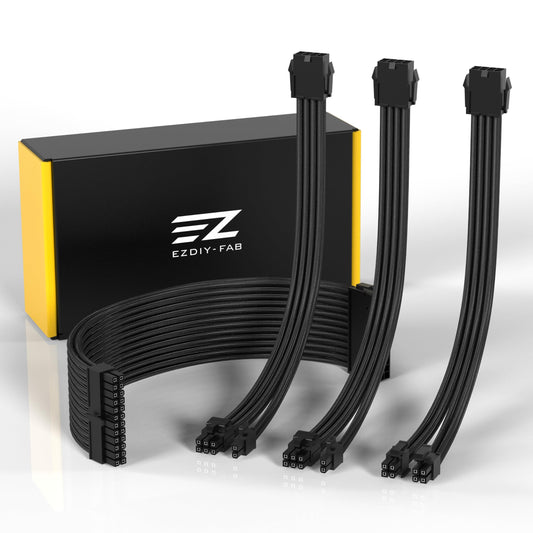 EZDIY-FAB PSU Cable Extension 24PIN 8PIN 6+2Pin 4+4Pin 30CM Black NEW