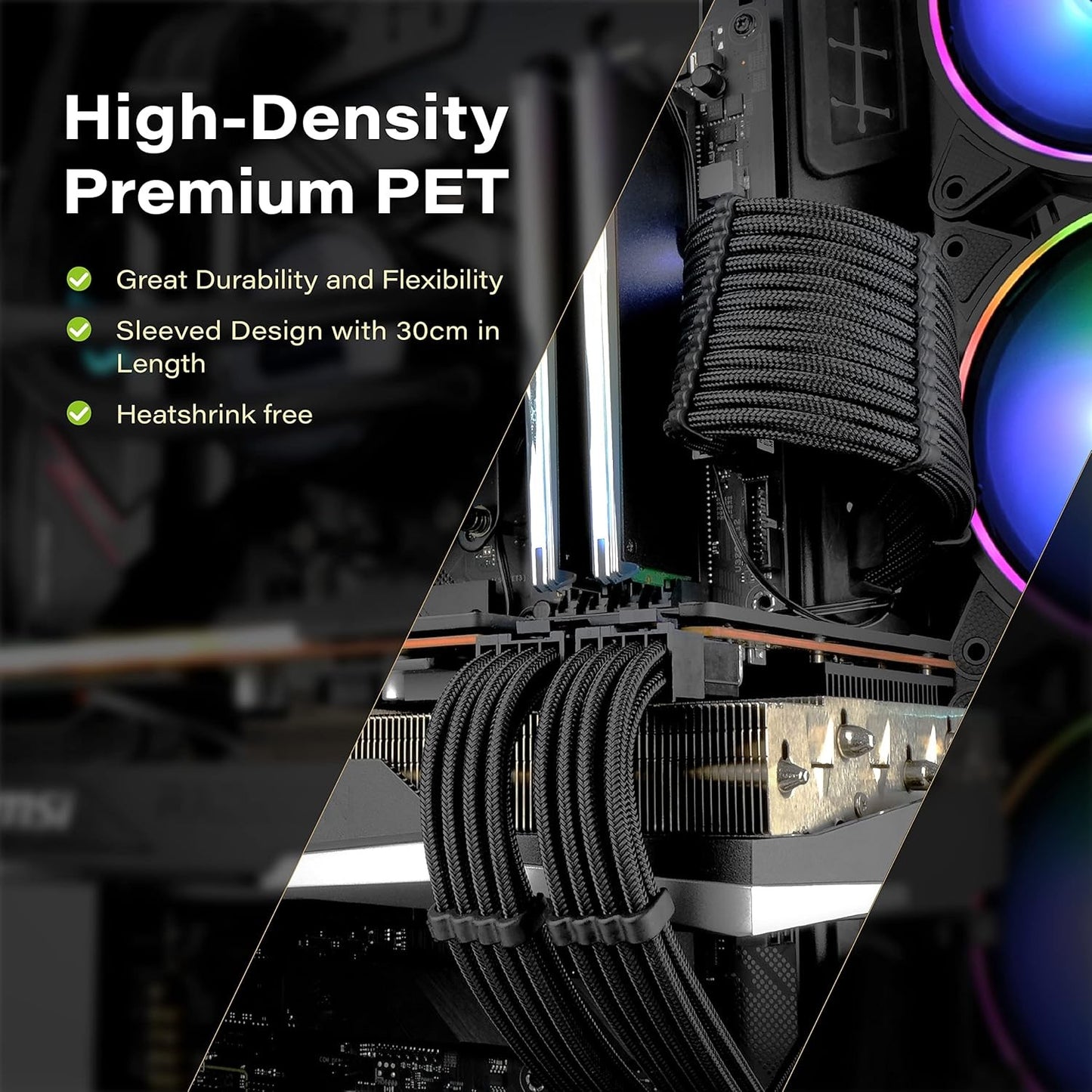 EZDIY-FAB PSU Cable Extension 24PIN 8PIN 6+2Pin 4+4Pin 30CM Black NEW