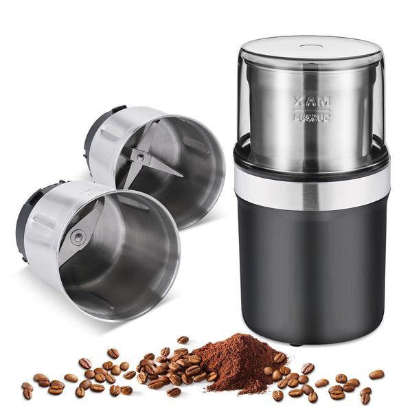 Electric Coffee Grinder 200W Silver Black Removable Cups Spice Beans 150g NEW