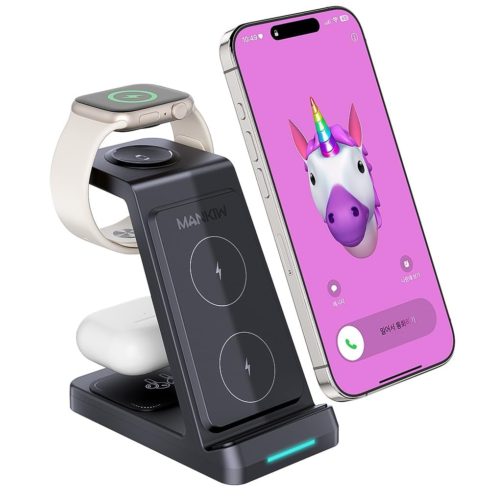 MANKIW A99 3-in-1 Charging Station for Apple Watch iPhone AirPods Black NEW