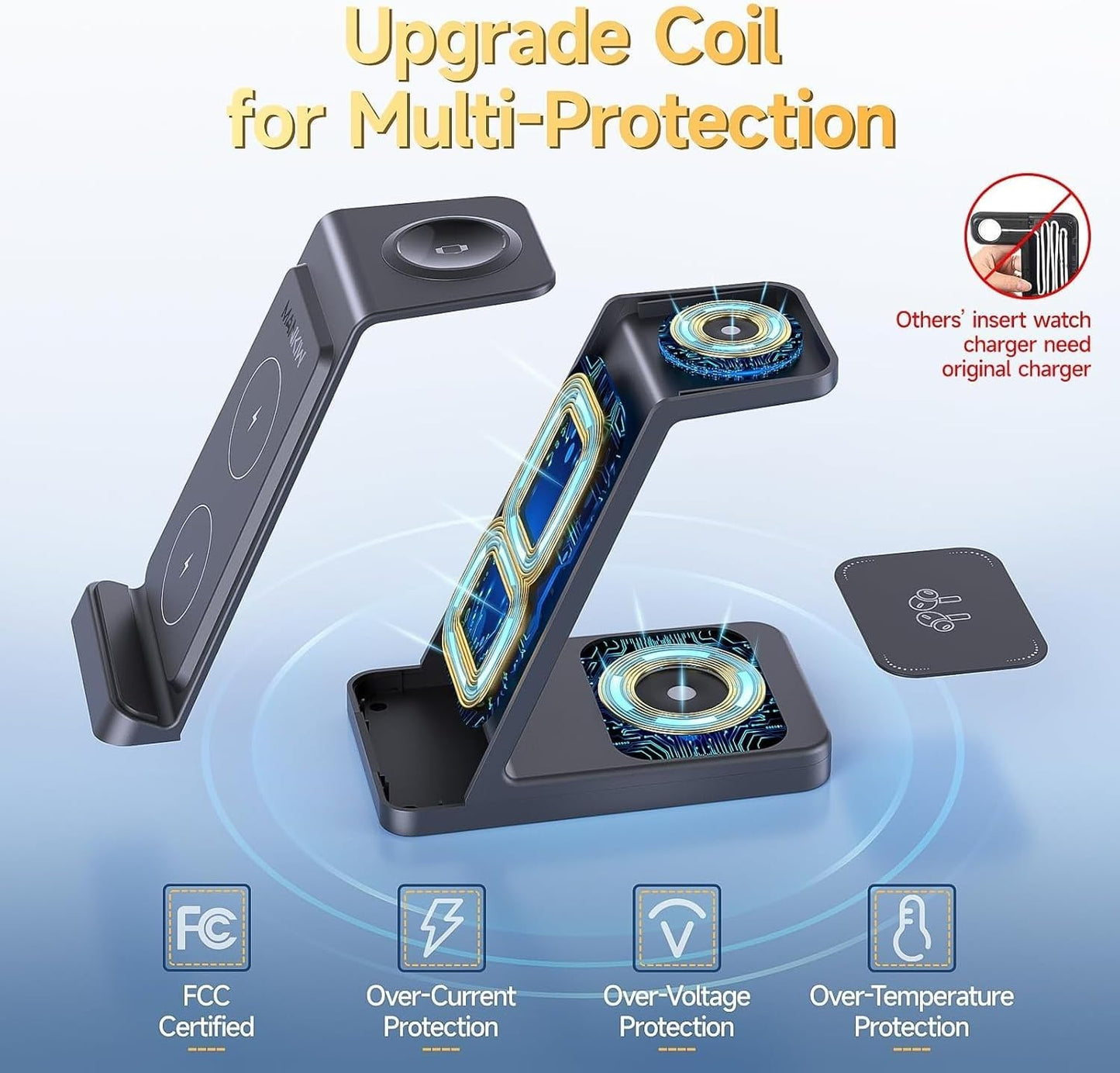 MANKIW A99 3-in-1 Charging Station for Apple Watch iPhone AirPods Black NEW