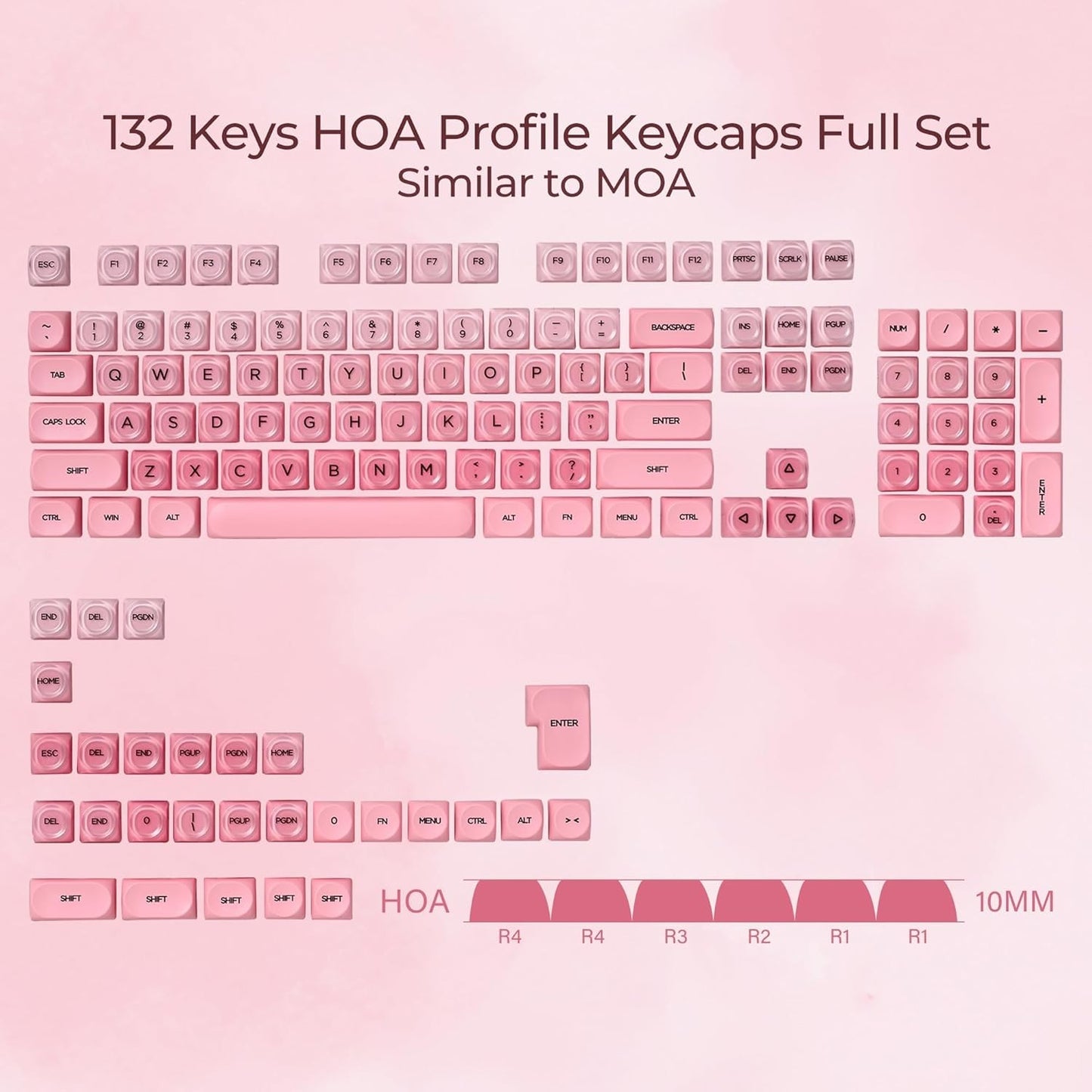 132 Key PBT PC Jelly HOA Profile Custom Keycaps for MX Switches Blush Pink NEW