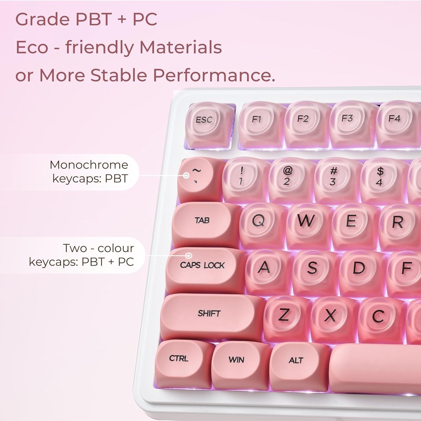 132 Key PBT PC Jelly HOA Profile Custom Keycaps for MX Switches Blush Pink NEW
