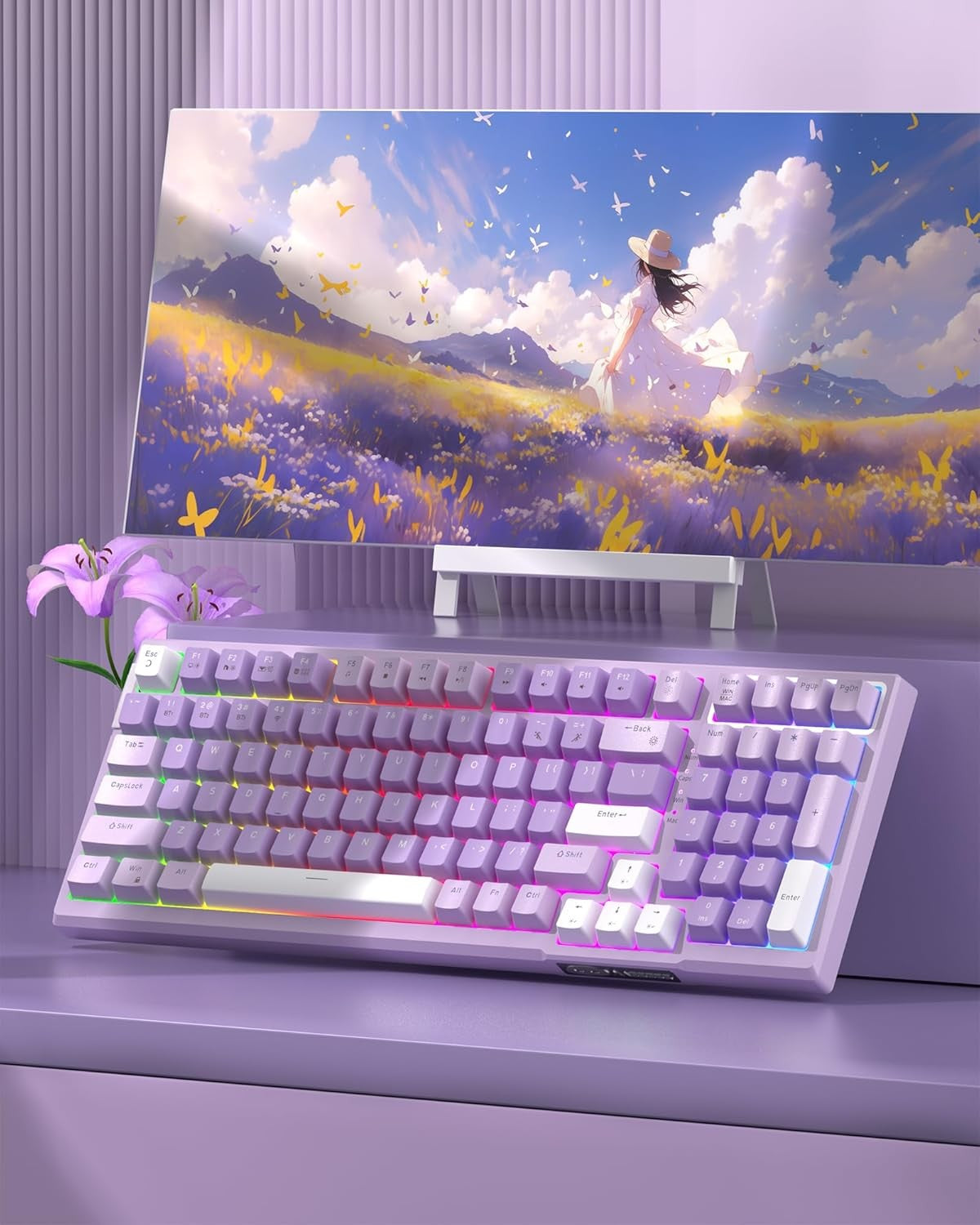 MageGee SKY98 Wireless Gasket Mechanical Keyboard Lavender Violet Switch NEW