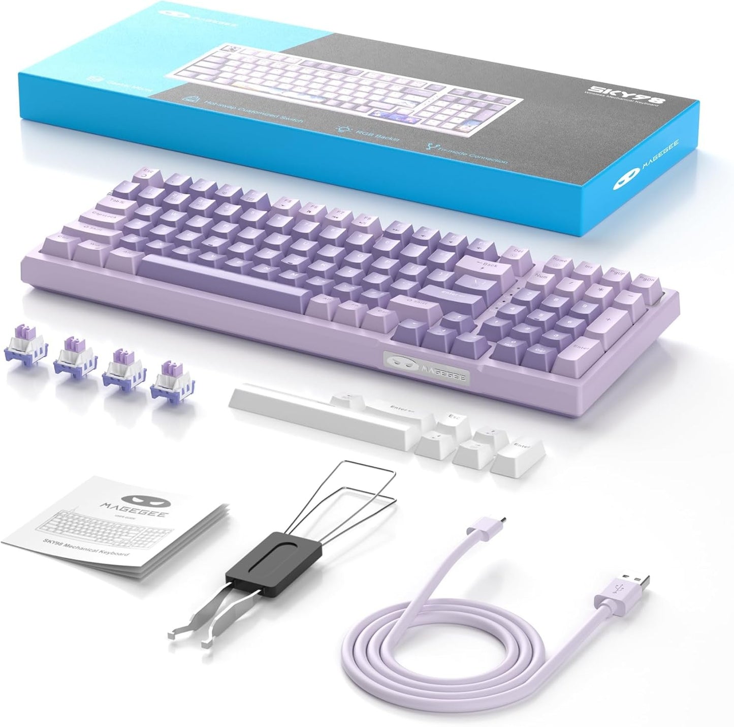 MageGee SKY98 Wireless Gasket Mechanical Keyboard Lavender Violet Switch NEW