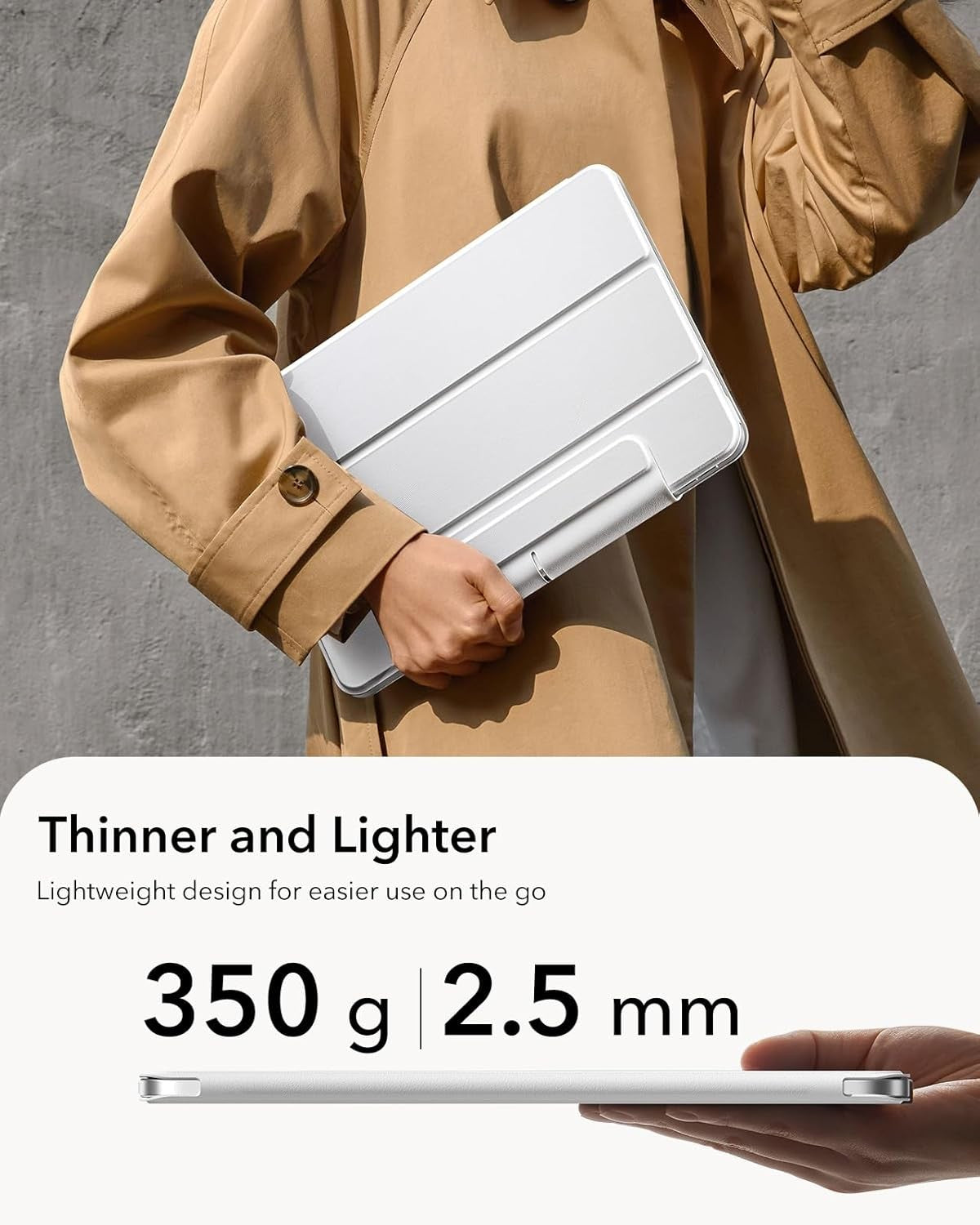 ESR iPad Air Pro Case 11" M4 2024 5th Gen White Slim Trifold Magnetic Case NEW