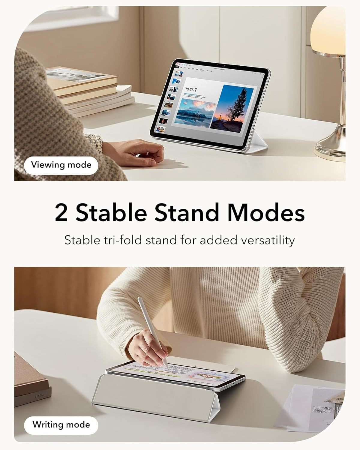 ESR iPad Air Pro Case 11" M4 2024 5th Gen White Slim Trifold Magnetic Case NEW