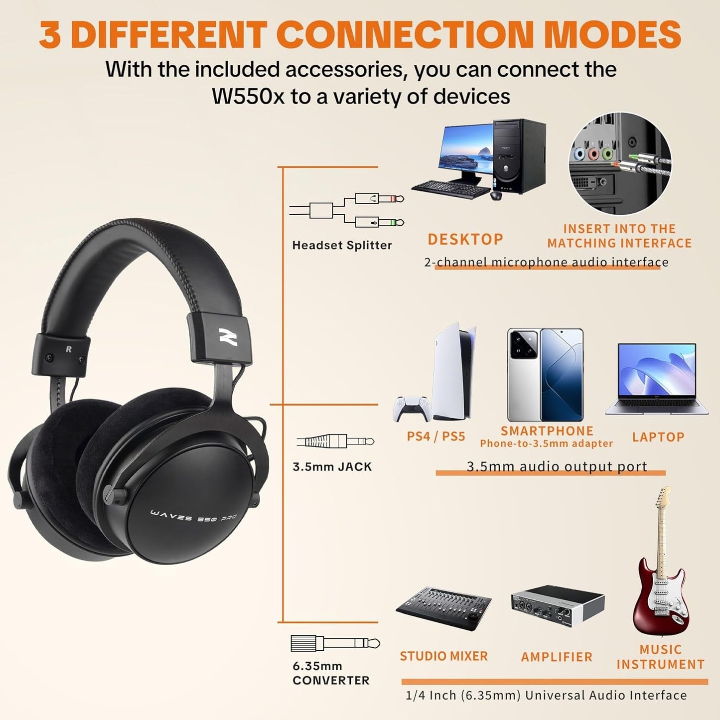 Talomen W550X Studio Monitor Headphones Black Over Ear Wired Podcast Mic NEW