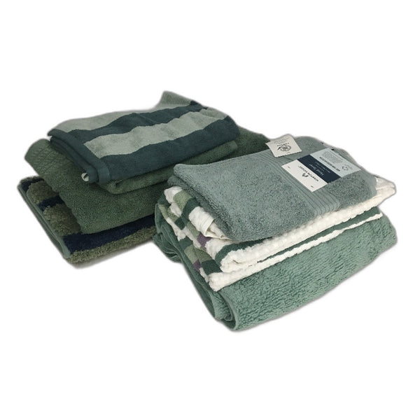 BULK LOT 100% Cotton Green Themed 7 Piece Bath Sheet, Bath & Hand Towel Pack NEW