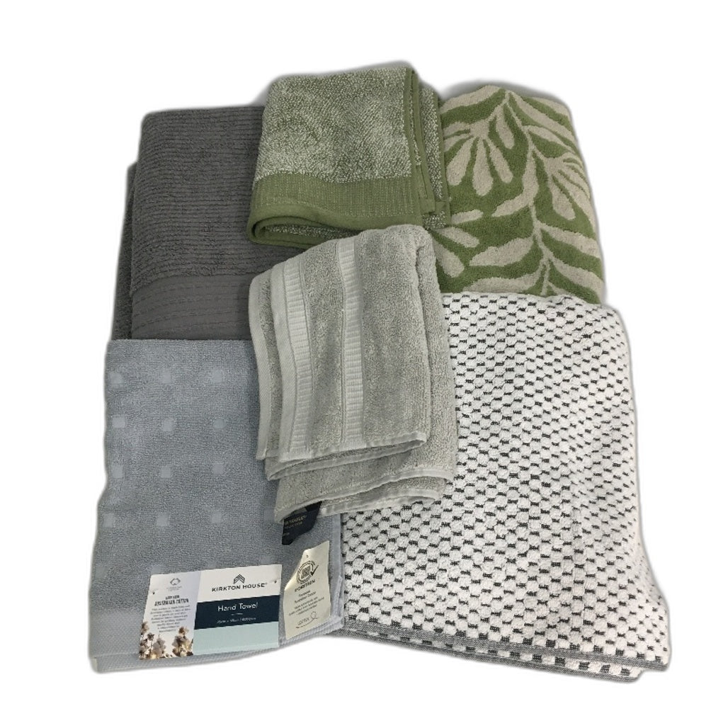 BULK LOT Cotton Green & Grey Themed 9Pce Bathroom Mat Bath & Hand Towel Pack NEW