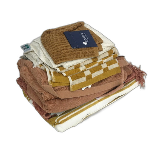 BULK LOT Cotton Terracotta Earth Tones 7Pce Bath Mat Hand & Bath Towel Pack NEW