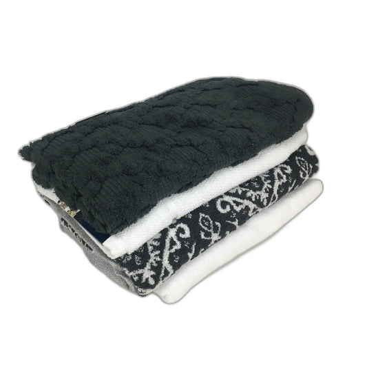 100% Cotton Charcoal & Bright White 4Pce Bath Mat & Bath Towel Pack NEW