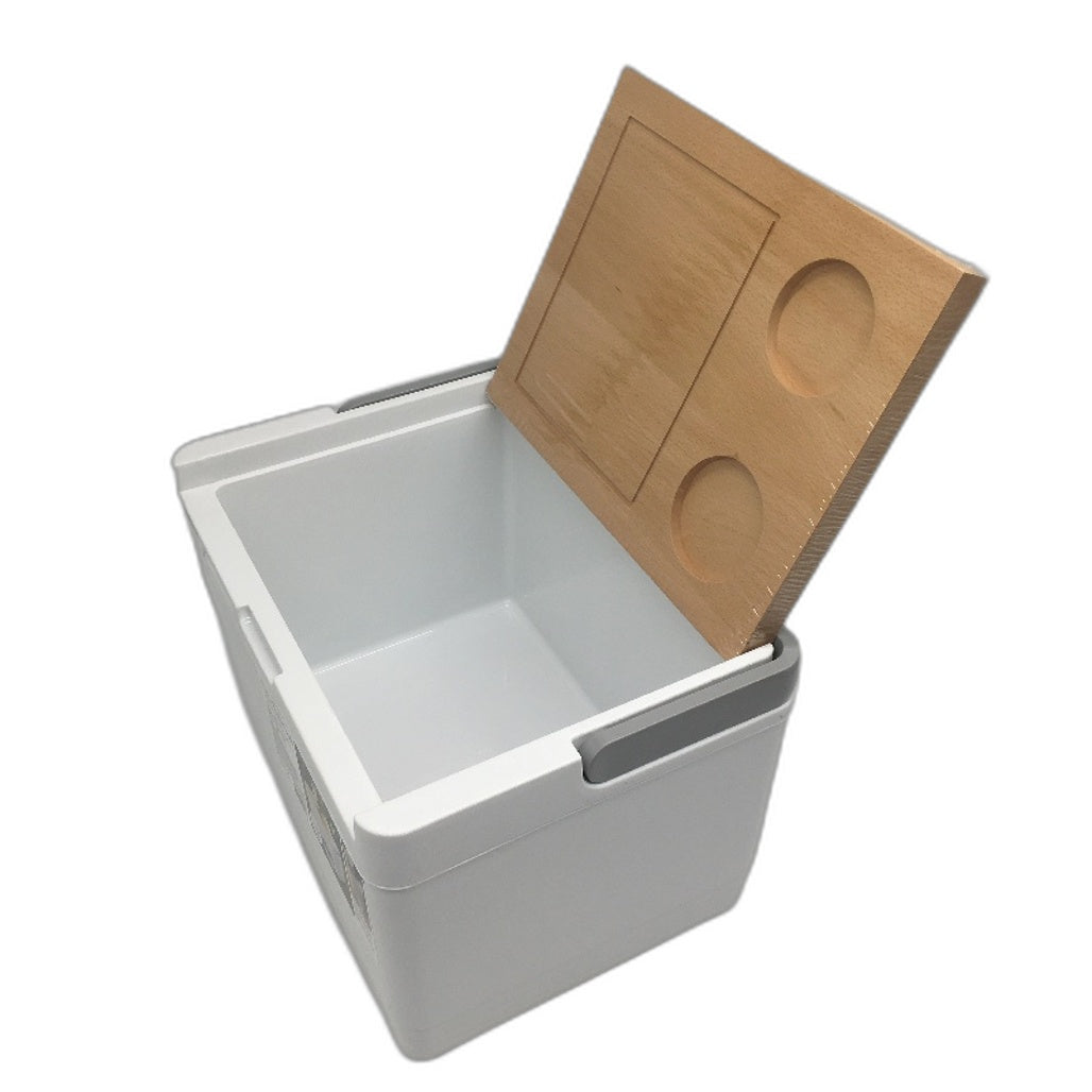 Ice Retention Bamboo Lidded White 11 Litre Picnic Cooler Box With Handle NEW