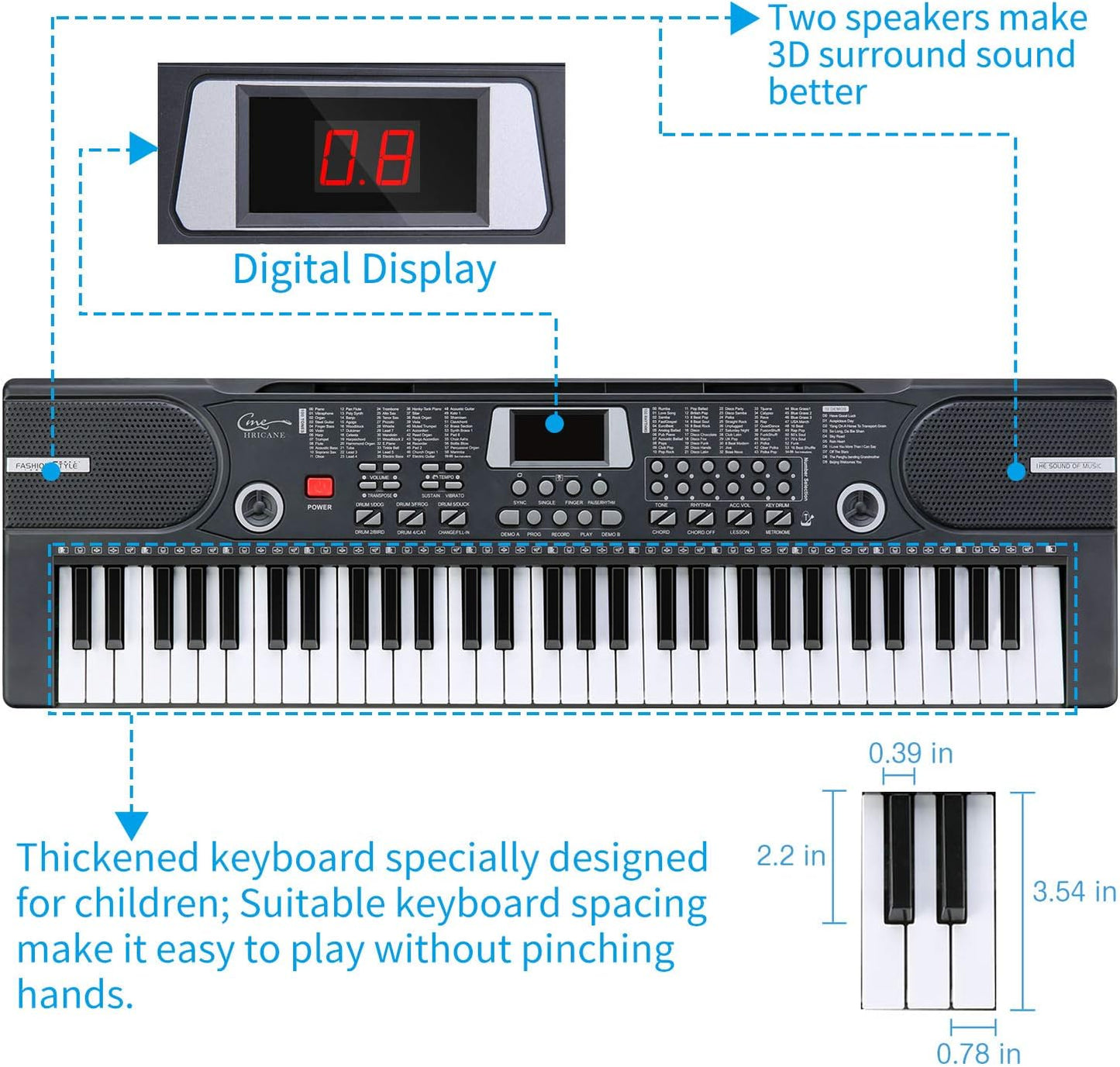 Hricane 61 Keys Beginner Electronic Keyboard Portable Digital Piano for Kids NEW