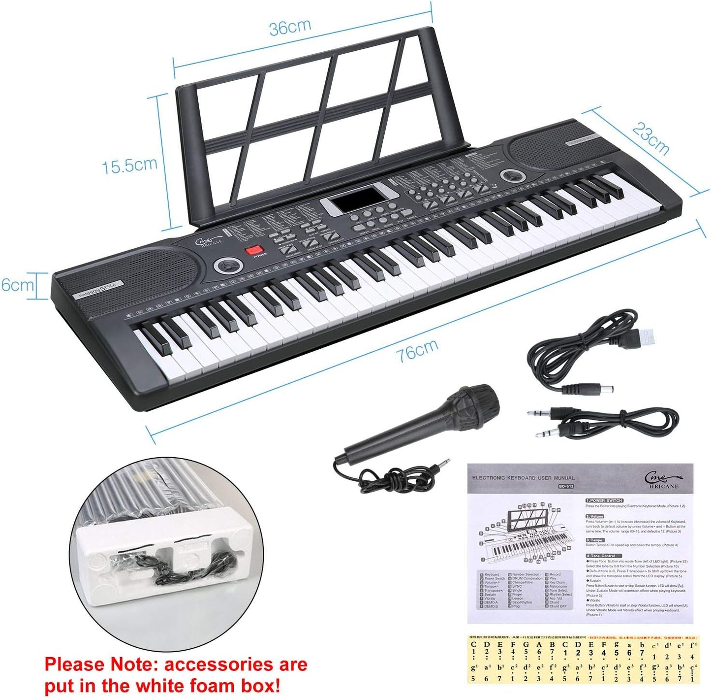 Hricane 61 Keys Beginner Electronic Keyboard Portable Digital Piano for Kids NEW