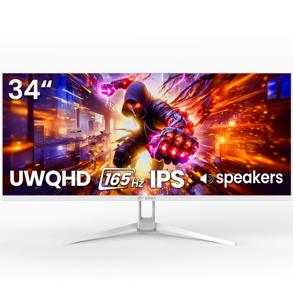 CRUA Ultrawide Gaming Monitor WQHD 165Hz Refresh Rate IPS Screen White NEW