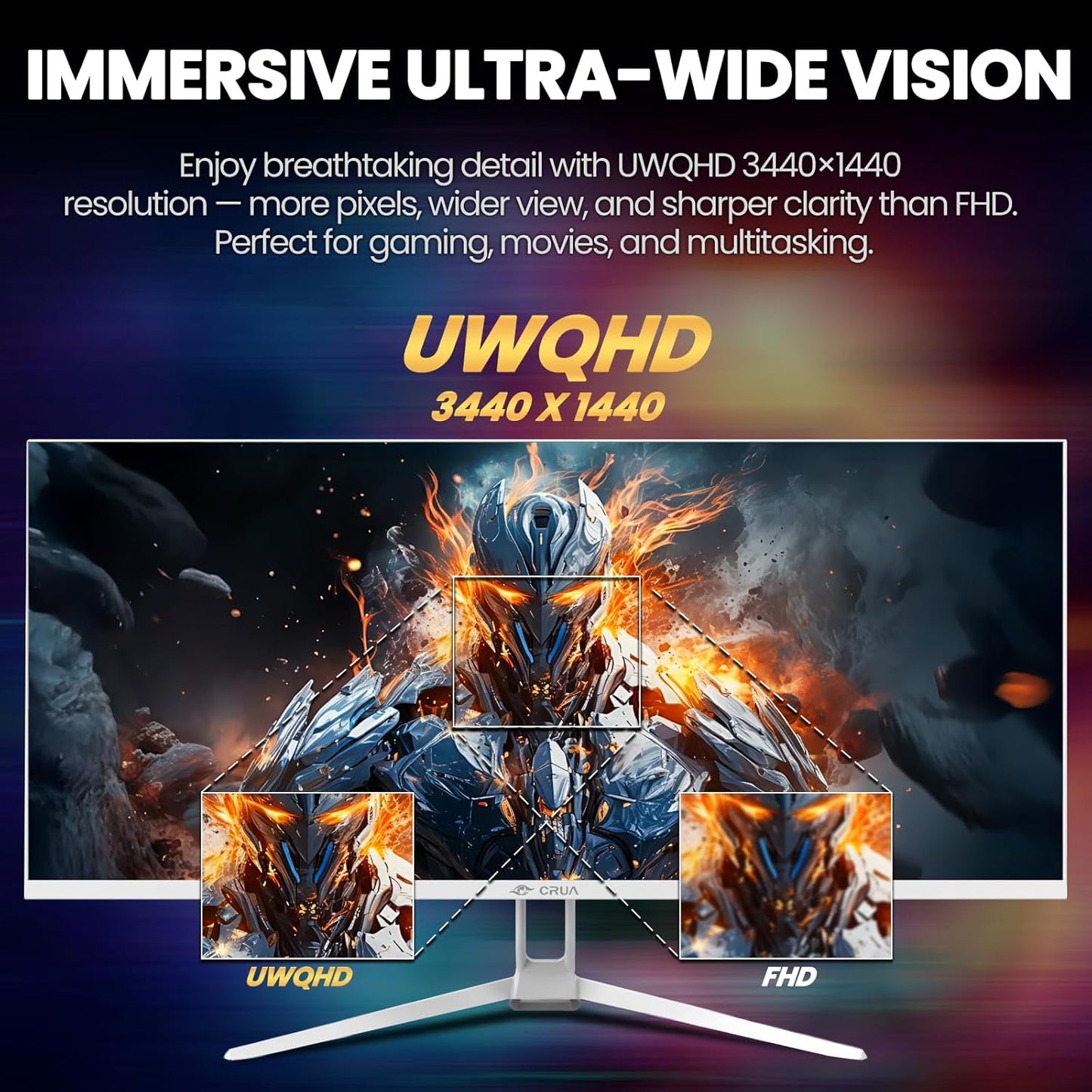 CRUA Ultrawide Gaming Monitor WQHD 165Hz Refresh Rate IPS Screen White NEW