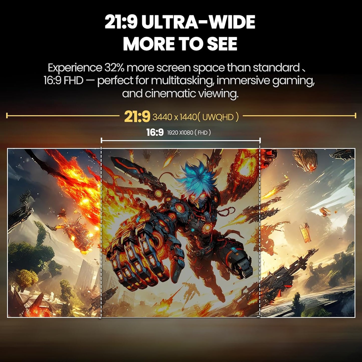 CRUA Ultrawide Gaming Monitor WQHD 165Hz Refresh Rate IPS Screen White NEW