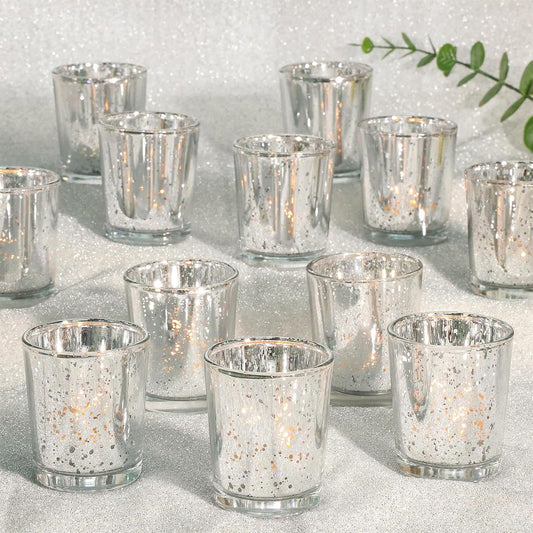 Silvery Speckles Mercury Glass Tealight Candle Holders Set of 12 NEW