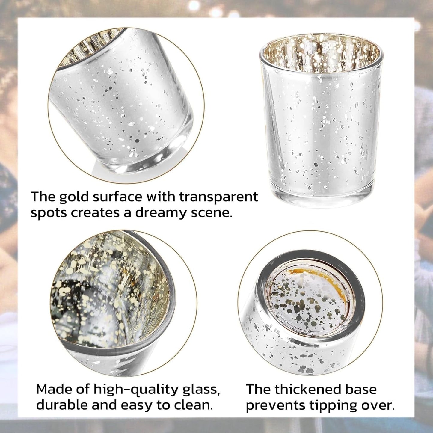 Silvery Speckles Mercury Glass Tealight Candle Holders Set of 12 NEW