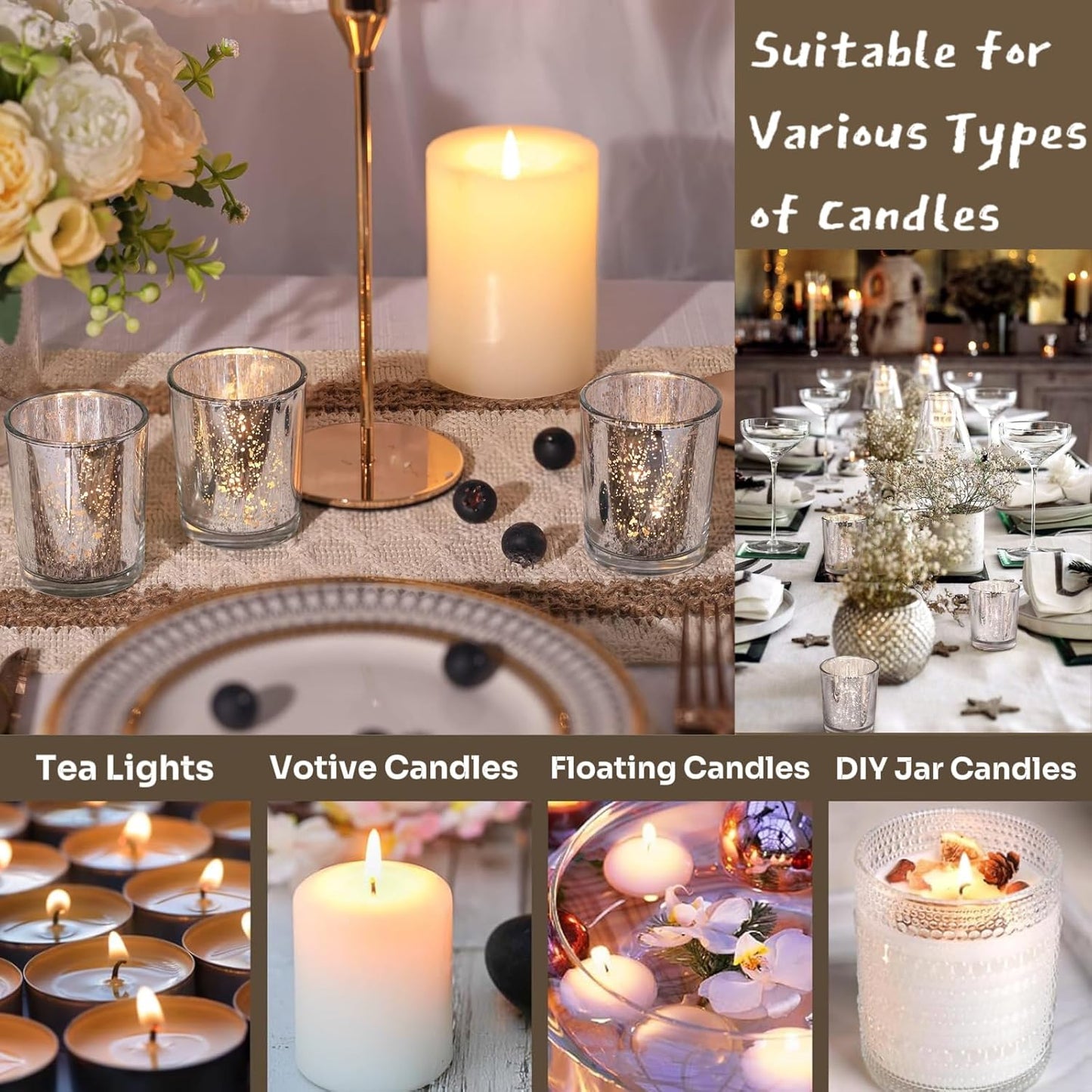 Silvery Speckles Mercury Glass Tealight Candle Holders Set of 12 NEW