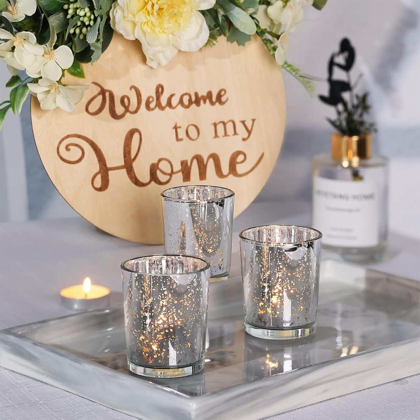 Silvery Speckles Mercury Glass Tealight Candle Holders Set of 12 NEW