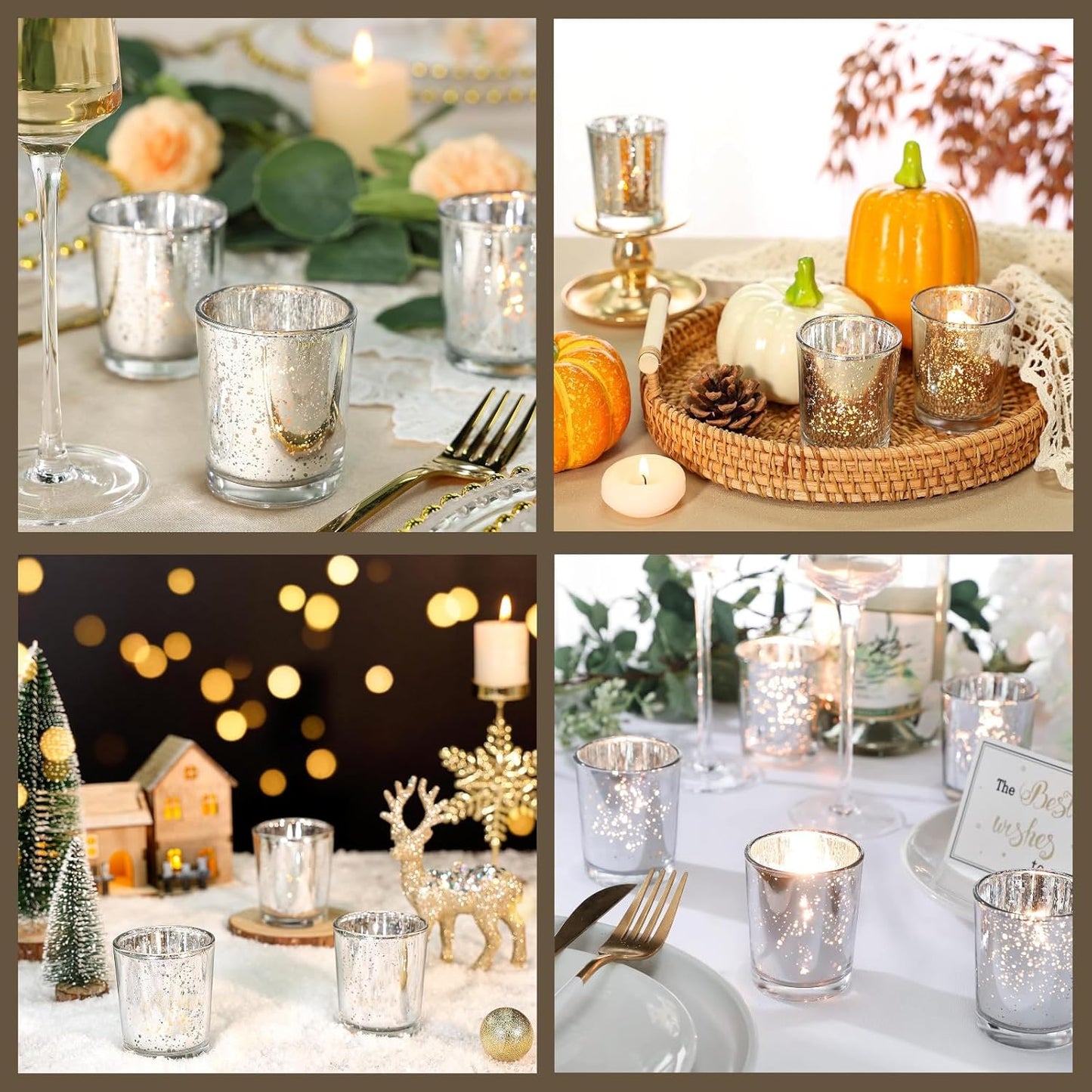Silvery Speckles Mercury Glass Tealight Candle Holders Set of 12 NEW