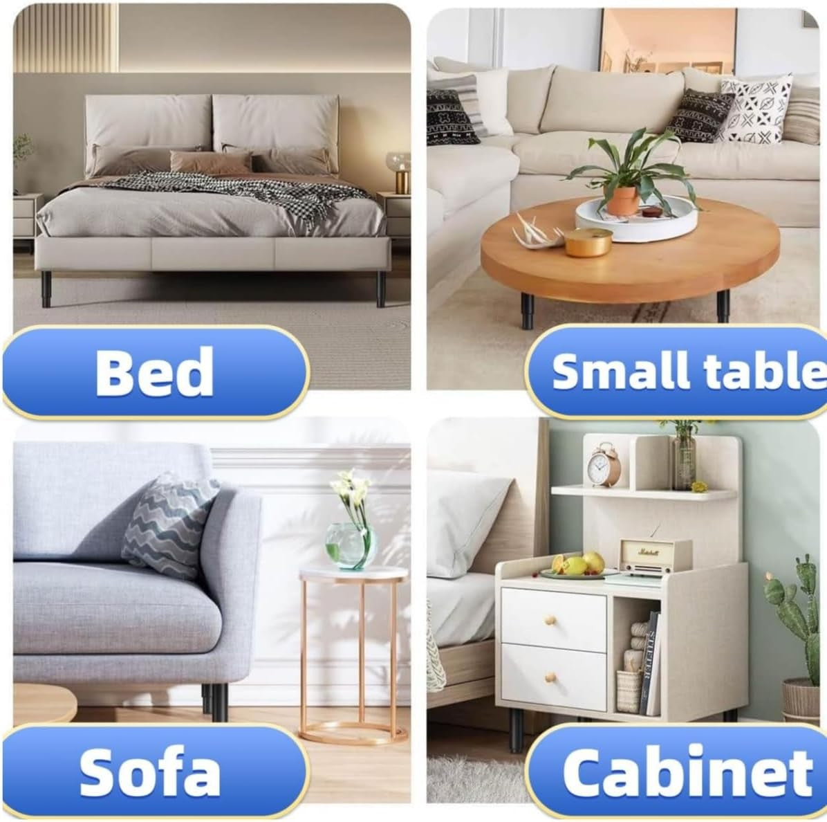 Adjustable Bed Support Legs 4 Pack 18-32cm Black Metal Non-Slip Feet NEW