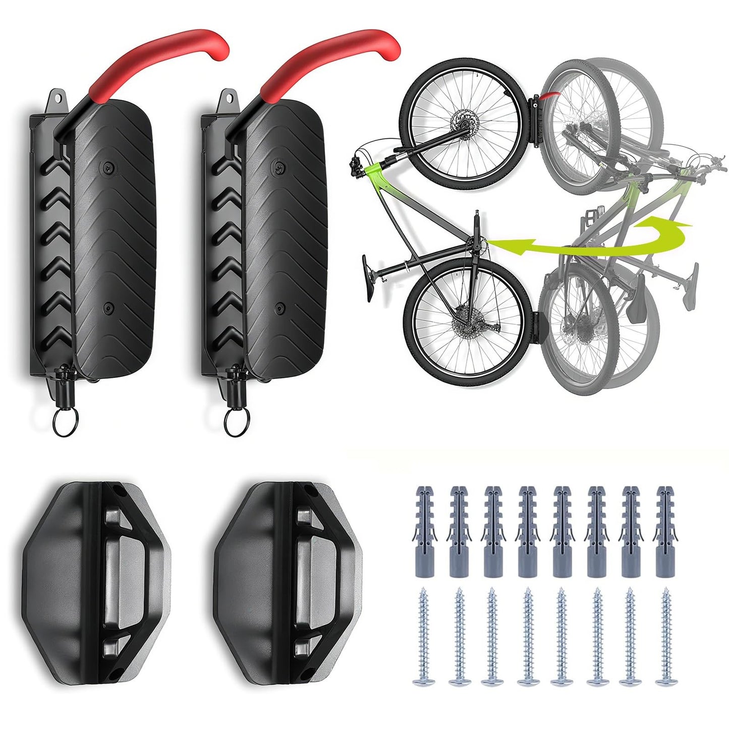 2 Pack Adjustable Swivel Bike Wall Mount Rack Hanger Indoor Storage Red NEW