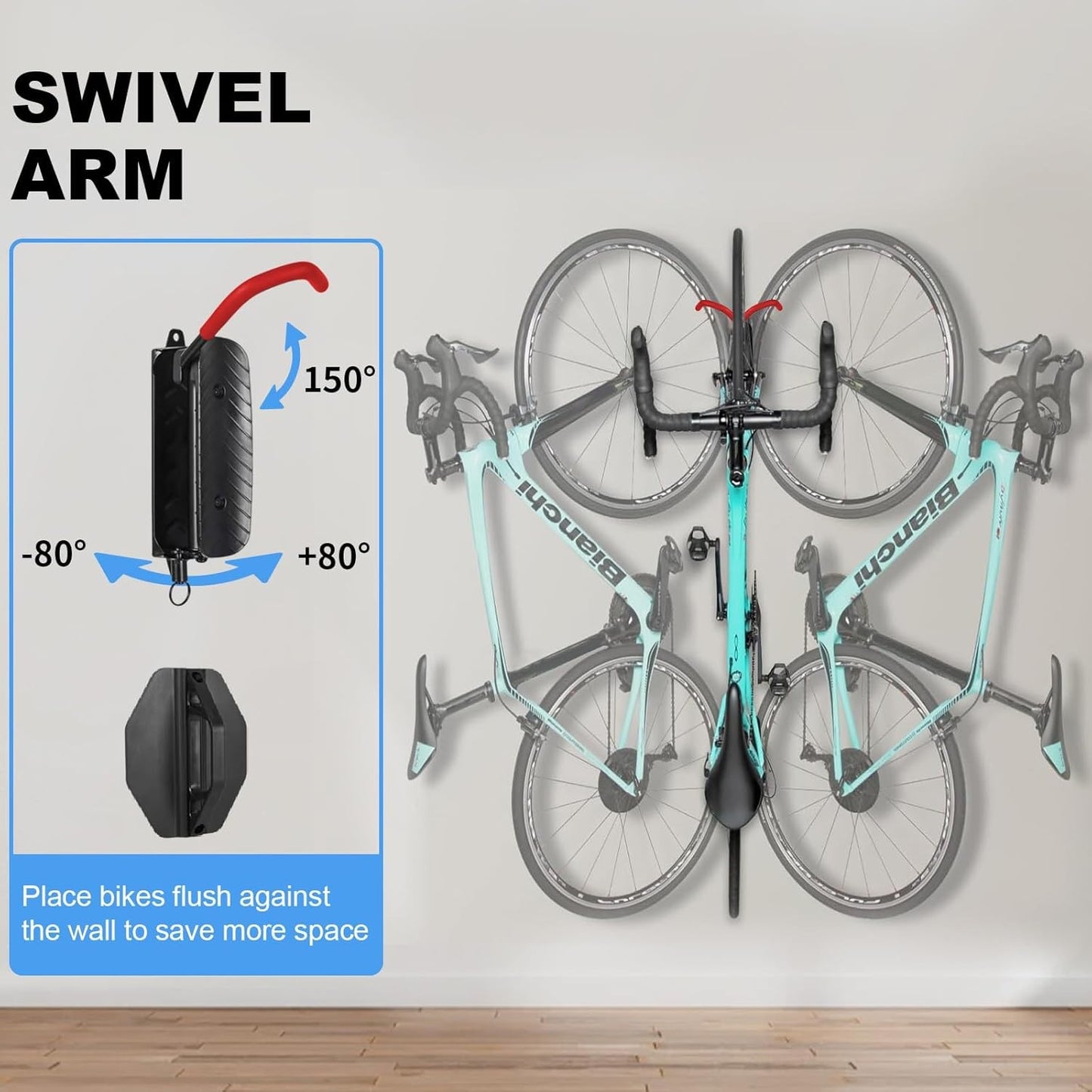 2 Pack Adjustable Swivel Bike Wall Mount Rack Hanger Indoor Storage Red NEW