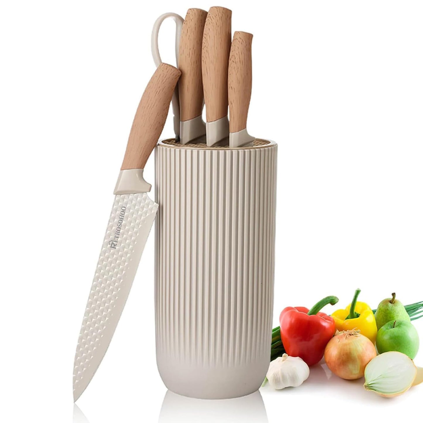 RETROSOHOO 6-Piece Khaki Sharp Knife Set for Kitchen Non-Stick Non-Slip NEW