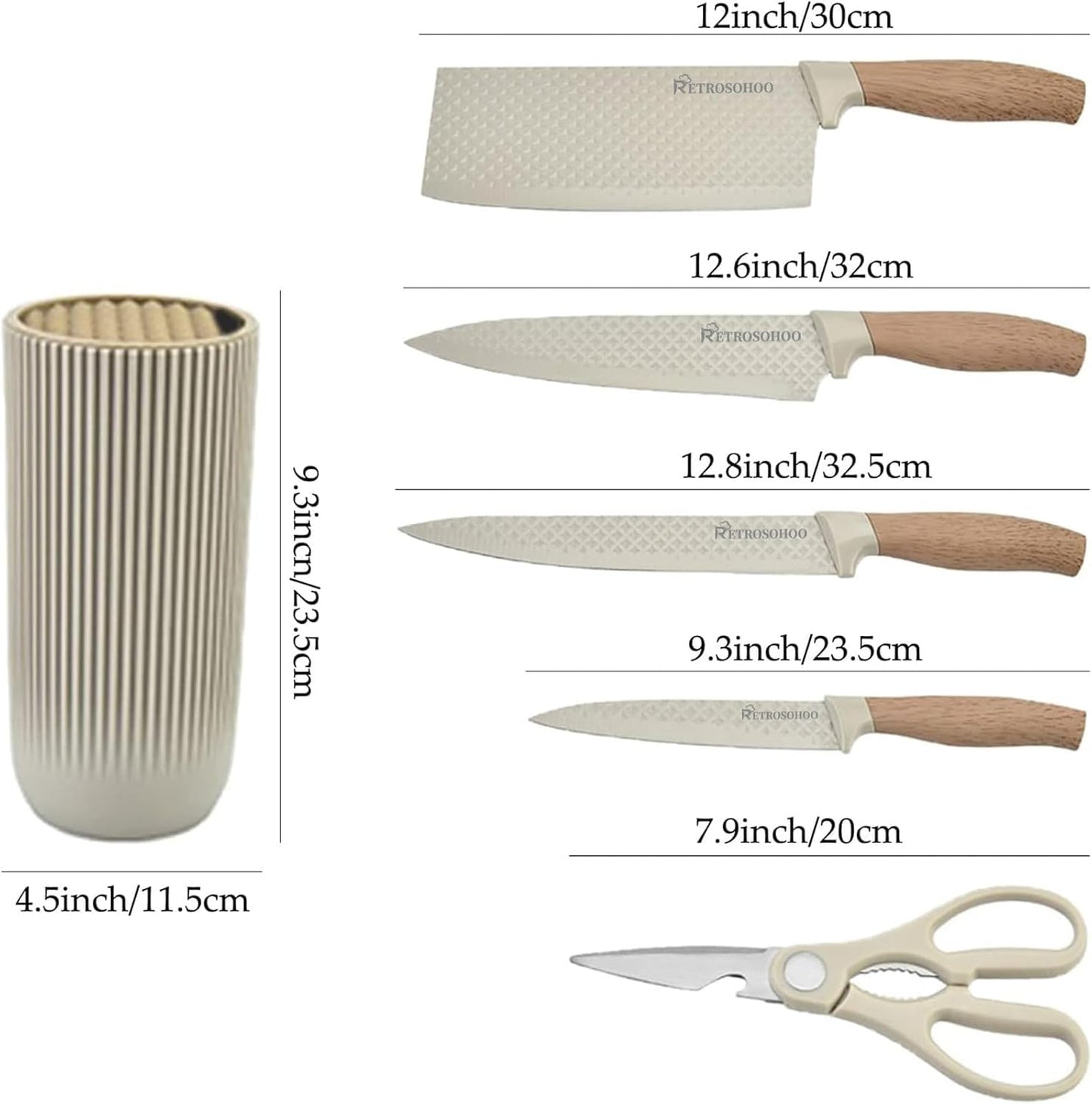 RETROSOHOO 6-Piece Khaki Sharp Knife Set for Kitchen Non-Stick Non-Slip NEW