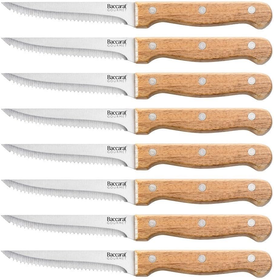 Baccarat Gourmet Steak Knife Set 9 Piece with Block Brown NEW