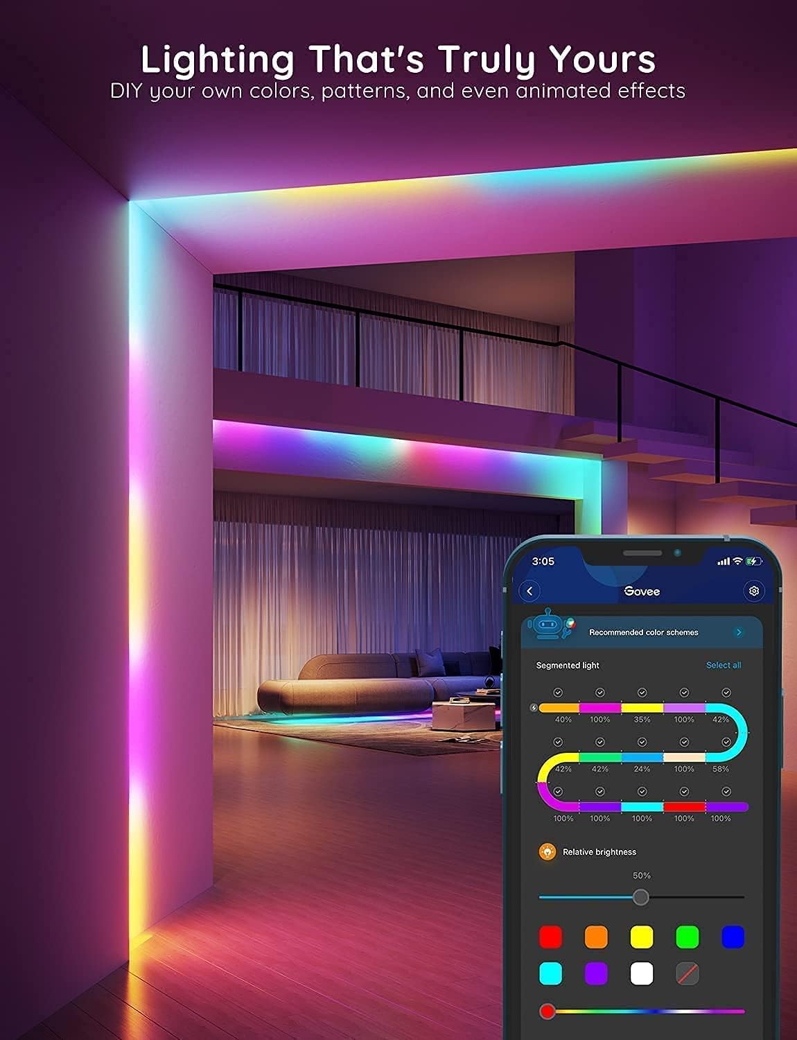 Govee RGBIC LED Strip Lights Smart Bluetooth Multicolor Lighting for NEW