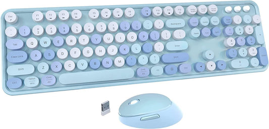 Mofii Wireless Keyboard and Mouse Combo Retro Typewriter Sky Blue Full Sized NEW