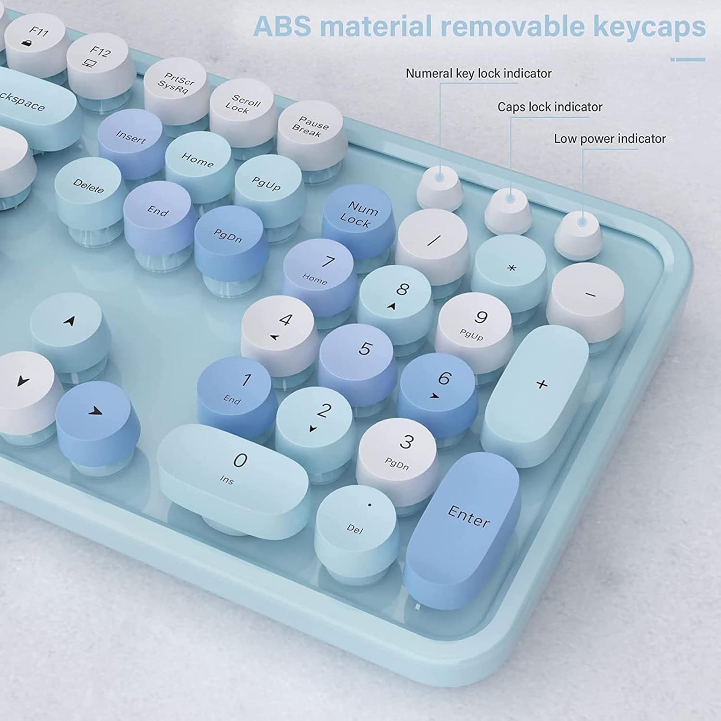 Mofii Wireless Keyboard and Mouse Combo Retro Typewriter Sky Blue Full Sized NEW