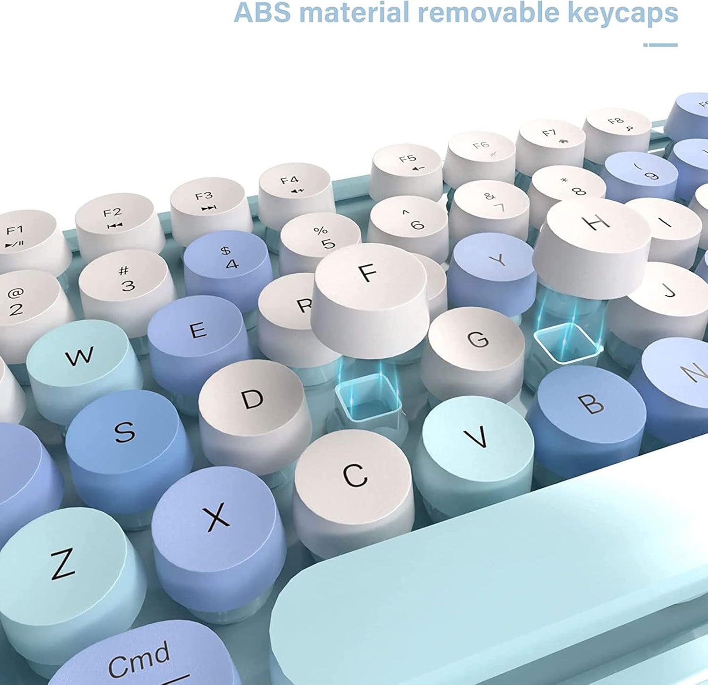 Mofii Wireless Keyboard and Mouse Combo Retro Typewriter Sky Blue Full Sized NEW