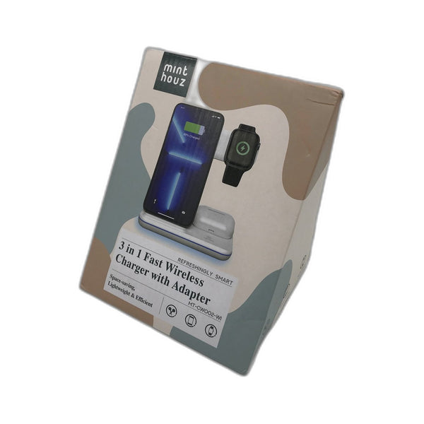 Minthouz 3-in-1 Wireless Charging Station Dock 15W Fast Charger White NEW