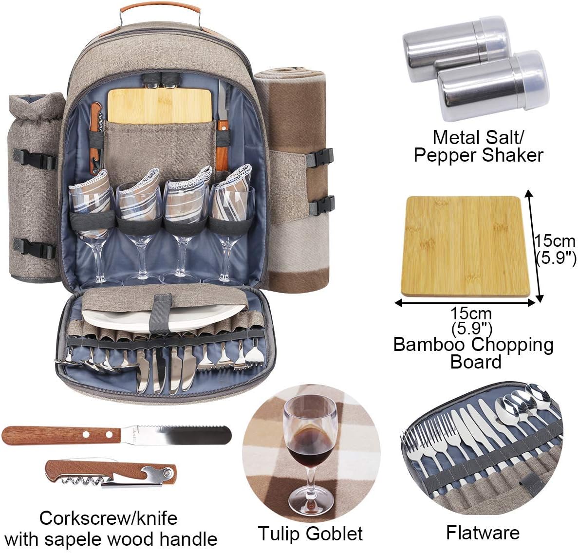 Sunflora Picnic Backpack for 4 Person Complete Set with Insulated Melamine NEW