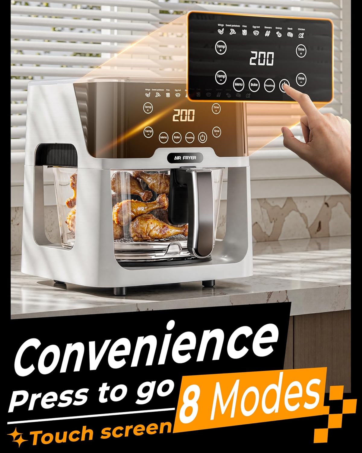 Billord 5.2L Digital Air Fryer Oven with Detachable Glass Pot NEW