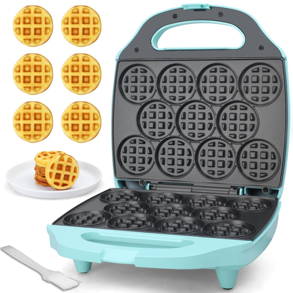 Baker's Friend Mini Waffle Maker for Kids and Adults Aqua Small Kitchen NEW