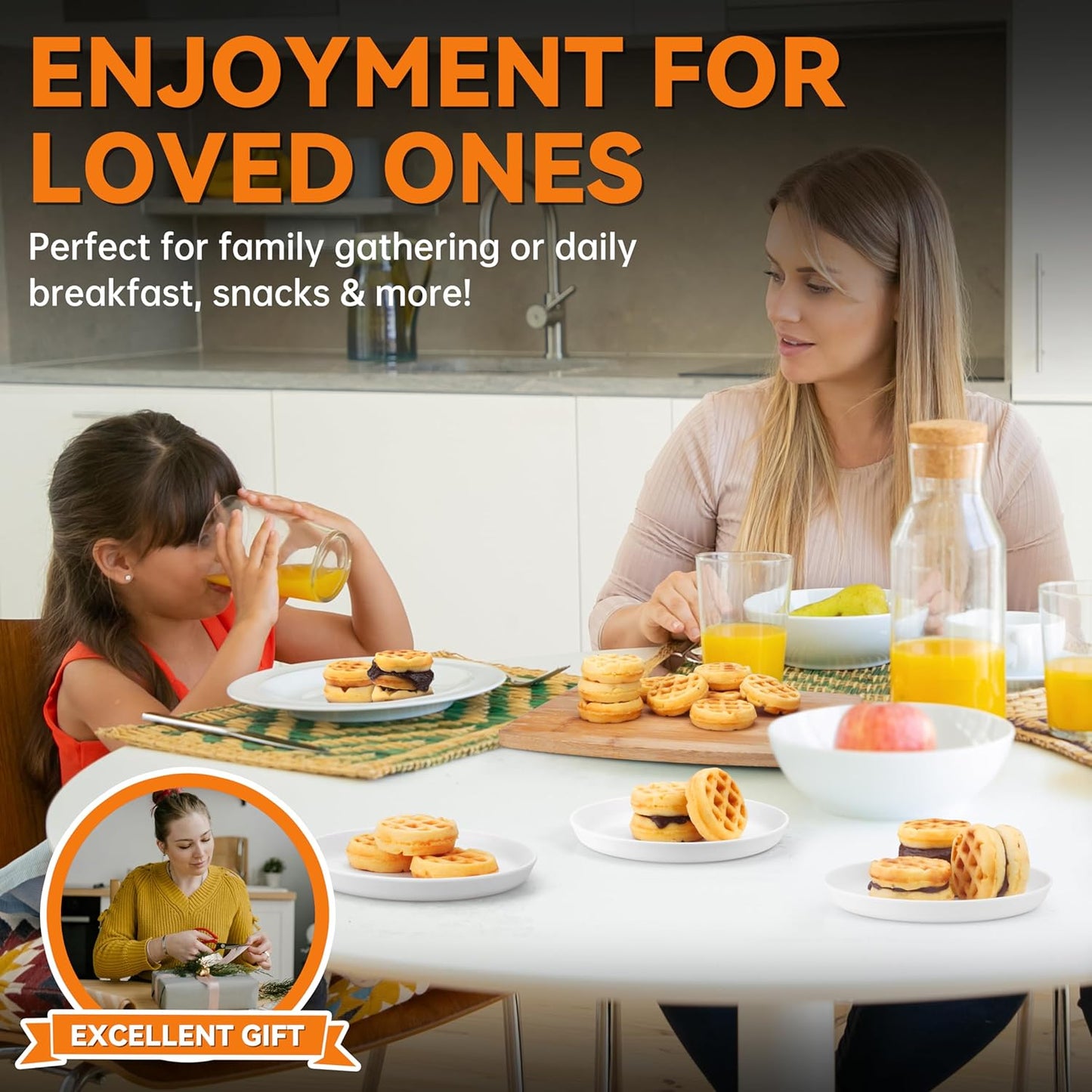 Baker's Friend Mini Waffle Maker for Kids and Adults Aqua Small Kitchen NEW