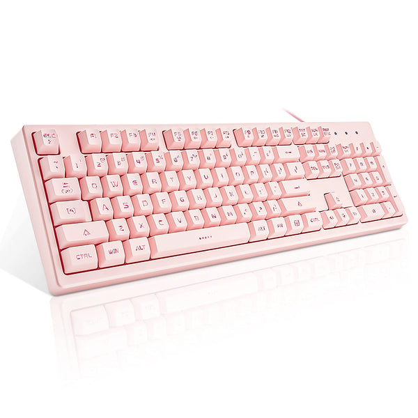 SUNSONNY 104-Key Quiet Silent LED Backlit Gaming Keyboard Pink Full Sized DEMO
