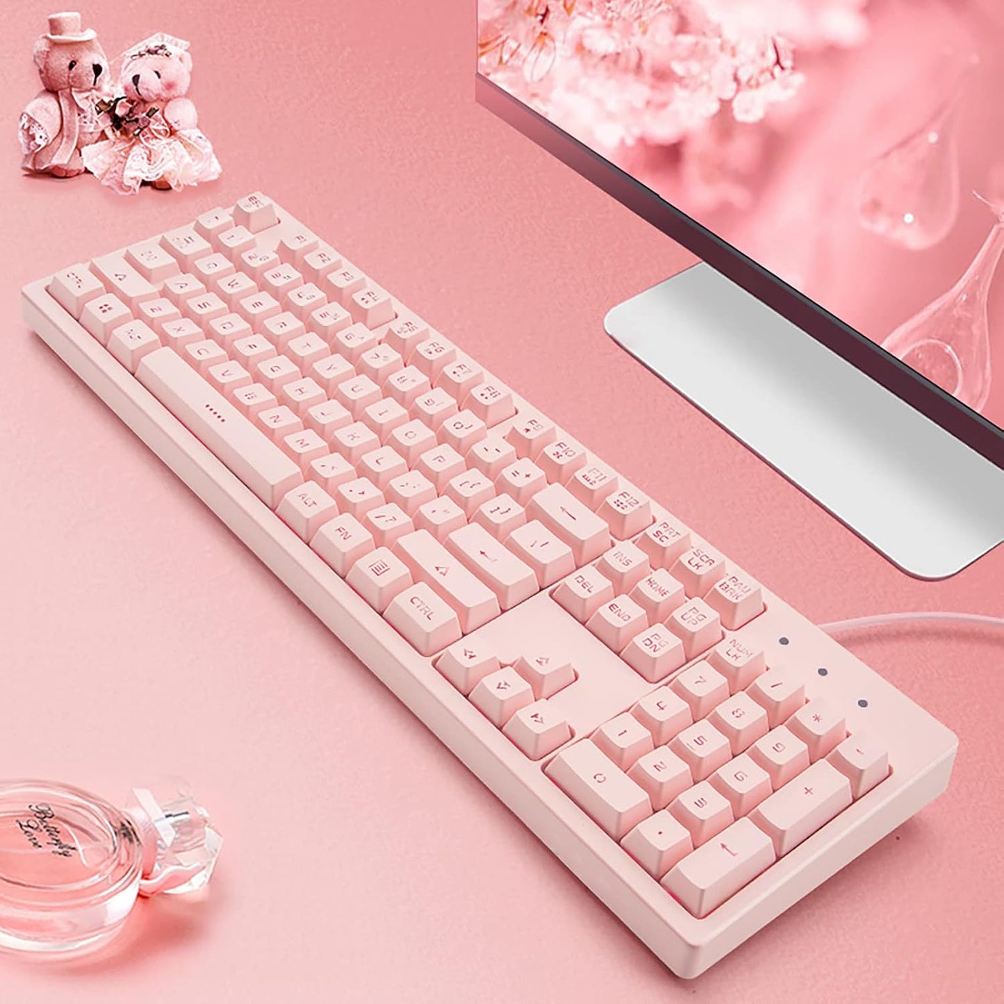 SUNSONNY 104-Key Quiet Silent LED Backlit Gaming Keyboard Pink Full Sized DEMO