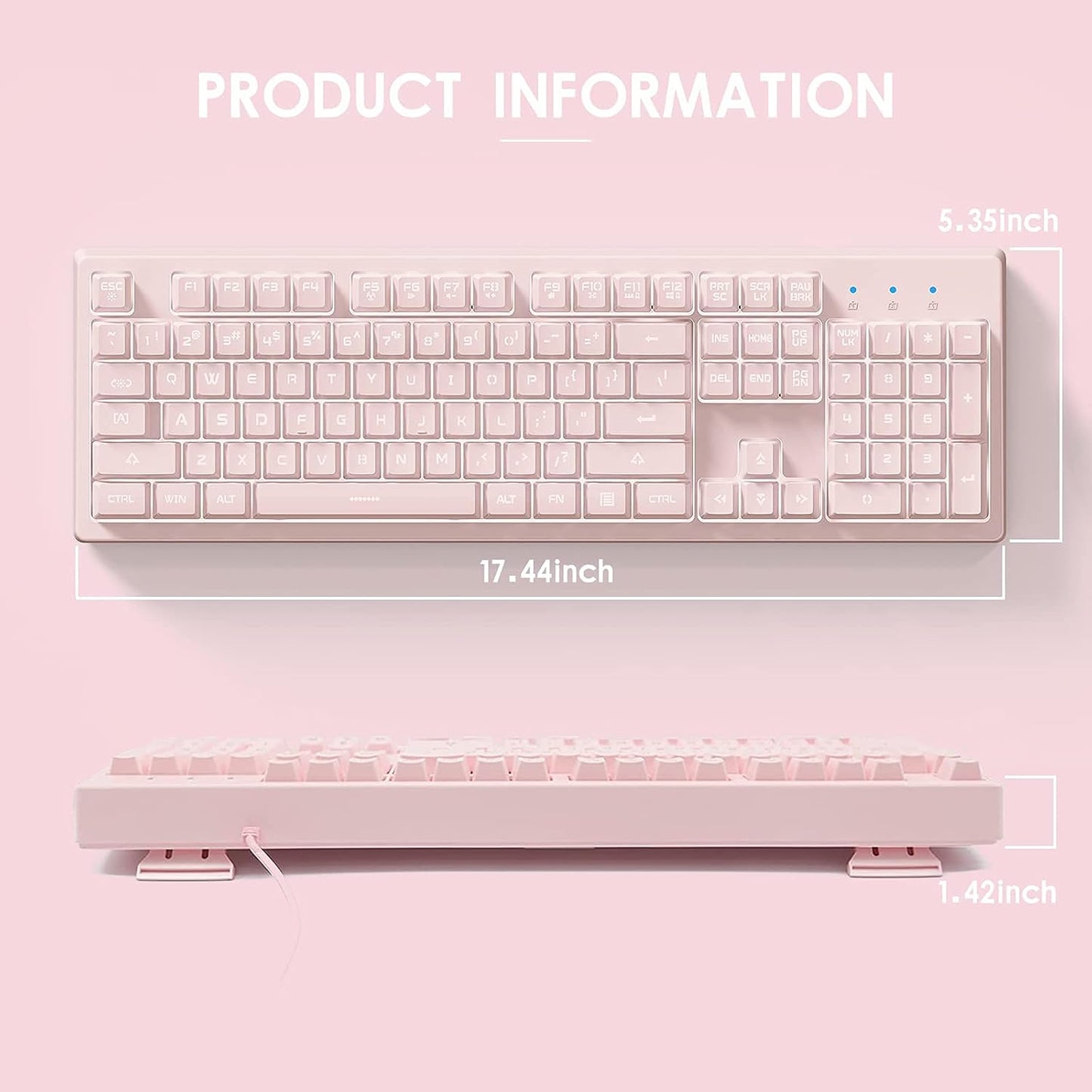 SUNSONNY 104-Key Quiet Silent LED Backlit Gaming Keyboard Pink Full Sized DEMO