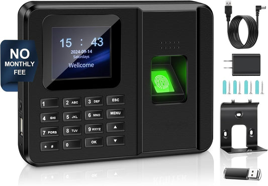 CHUCII 2-in-1 Time Clocks for Small Businesses Fingerprint and Password NEW