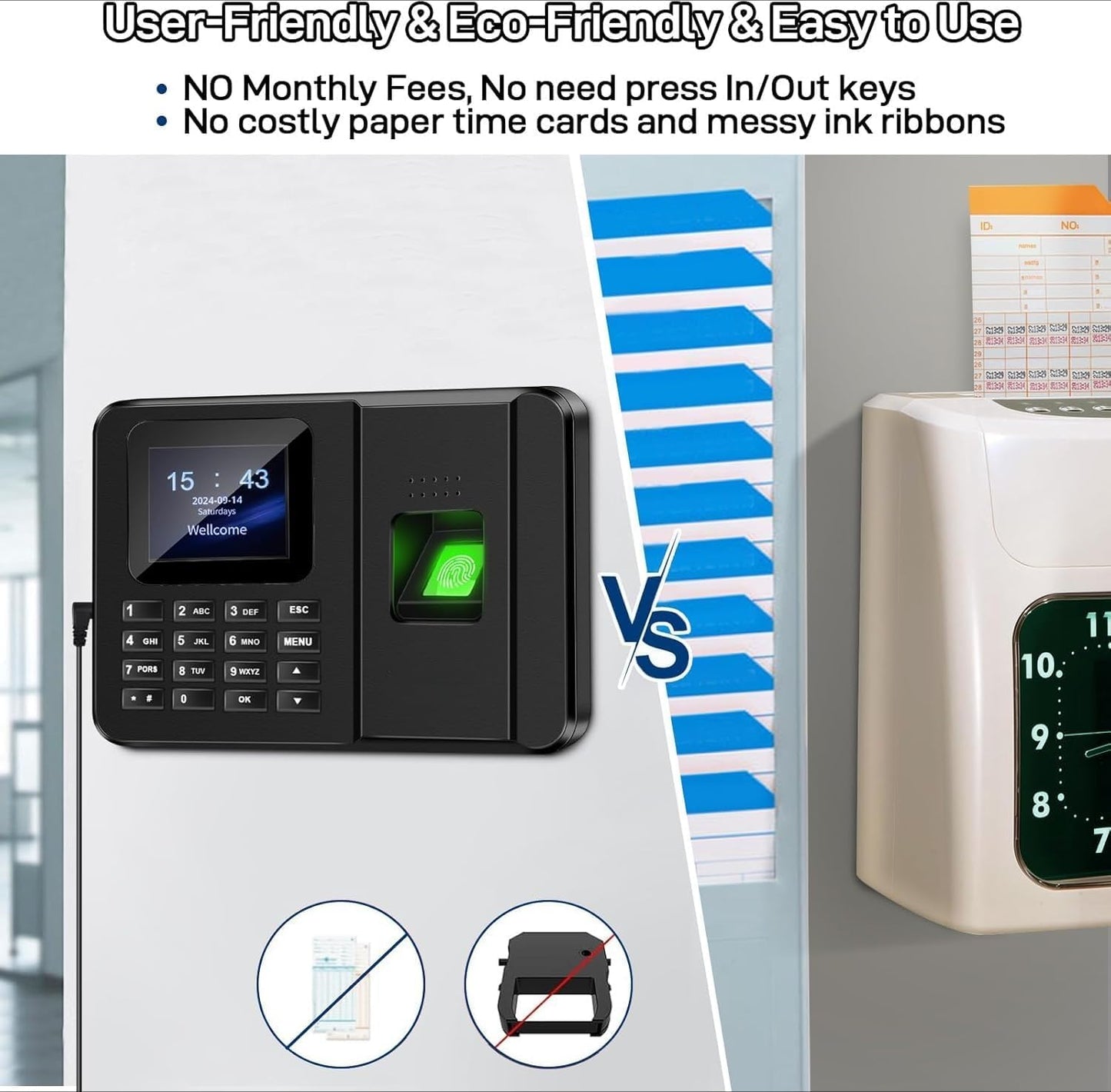 CHUCII 2-in-1 Time Clocks for Small Businesses Fingerprint and Password NEW
