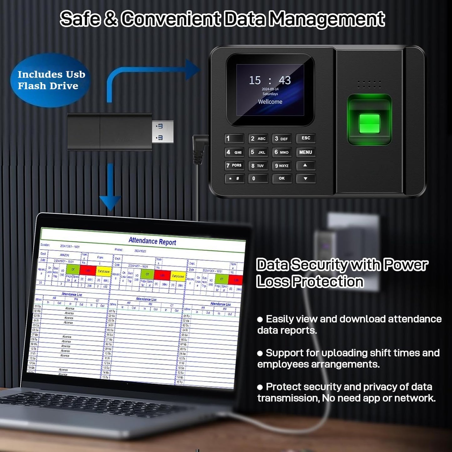 CHUCII 2-in-1 Time Clocks for Small Businesses Fingerprint and Password NEW