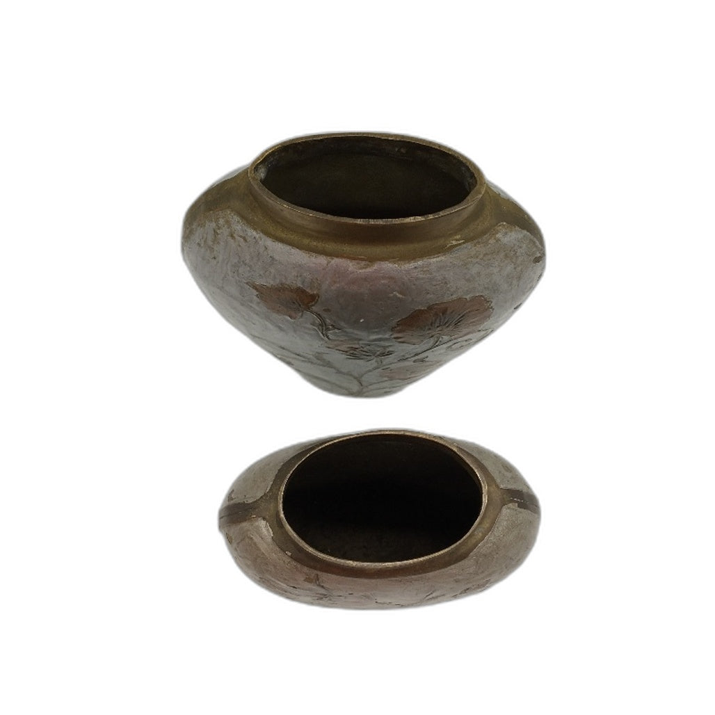 COLLECTABLE 2x Hand Tooled Enamelled Floral Design Metal Brass Vases